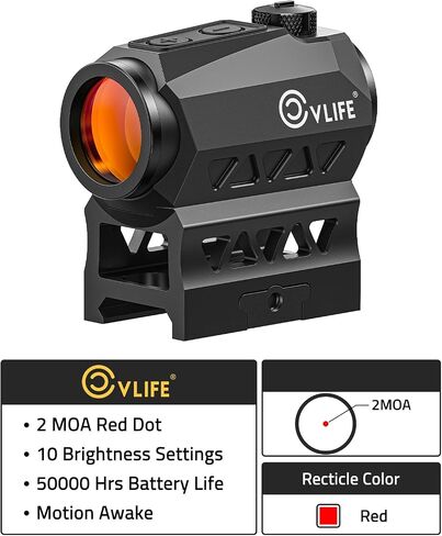 CVLIFE JackalHowl Red Dot Sight، 1x20mm 2MOA Red dot Motion Awake Red Dot Scope، بصريات النقطة الحمراء المدمجة مع جهاز رفع الشاهد المشارك وحامل منخفض المستوى، 10 إعدادات لأزرار السطوع in Saudi Arabia