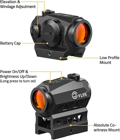 CVLIFE JackalHowl Red Dot Sight، 1x20mm 2MOA Red dot Motion Awake Red Dot Scope، بصريات النقطة الحمراء المدمجة مع جهاز رفع الشاهد المشارك وحامل منخفض المستوى، 10 إعدادات لأزرار السطوع in Saudi Arabia