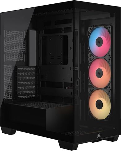 CORSAIR 3500X RS-R ARGB Mid-Tower PC Case – 3X Pre-Installed RS120-R ARGB Fans, GPU Anti-Sag Arm, Fits up to 10x 120mm Fans, Reverse Connection Motherboard Compatible – Black in Saudi Arabia