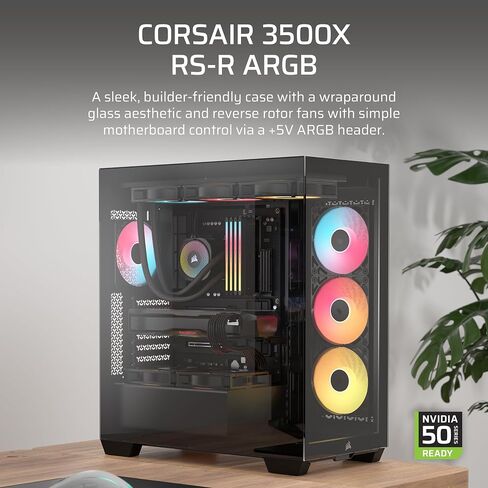 CORSAIR 3500X RS-R ARGB Mid-Tower PC Case – 3X Pre-Installed RS120-R ARGB Fans, GPU Anti-Sag Arm, Fits up to 10x 120mm Fans, Reverse Connection Motherboard Compatible – Black in Saudi Arabia