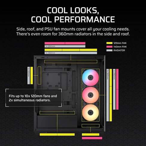 CORSAIR 3500X RS-R ARGB Mid-Tower PC Case – 3X Pre-Installed RS120-R ARGB Fans, GPU Anti-Sag Arm, Fits up to 10x 120mm Fans, Reverse Connection Motherboard Compatible – Black in Saudi Arabia