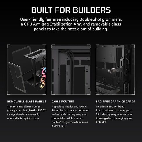 CORSAIR 3500X RS-R ARGB Mid-Tower PC Case – 3X Pre-Installed RS120-R ARGB Fans, GPU Anti-Sag Arm, Fits up to 10x 120mm Fans, Reverse Connection Motherboard Compatible – Black in Saudi Arabia