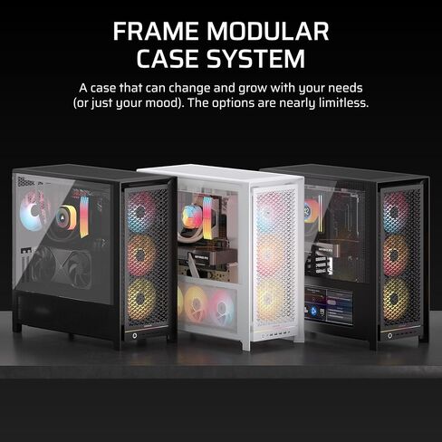 هيكل CORSAIR Frame 5000D RS ARGB Modular High Airflow Mid-Tower PC Case – 4X مراوح RS ARGB المثبتة مسبقًا، نظام تركيب المروحة InfiniRail™، ASUS BTF، MSI Project Zero، Gigabyte Project Stealth – أسود in Saudi Arabia