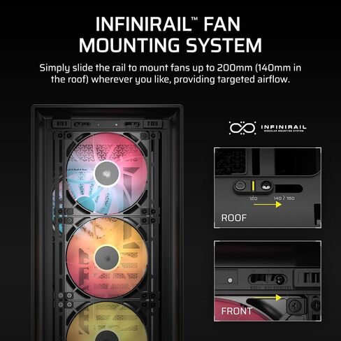 هيكل CORSAIR Frame 5000D RS ARGB Modular High Airflow Mid-Tower PC Case – 4X مراوح RS ARGB المثبتة مسبقًا، نظام تركيب المروحة InfiniRail™، ASUS BTF، MSI Project Zero، Gigabyte Project Stealth – أسود in Saudi Arabia