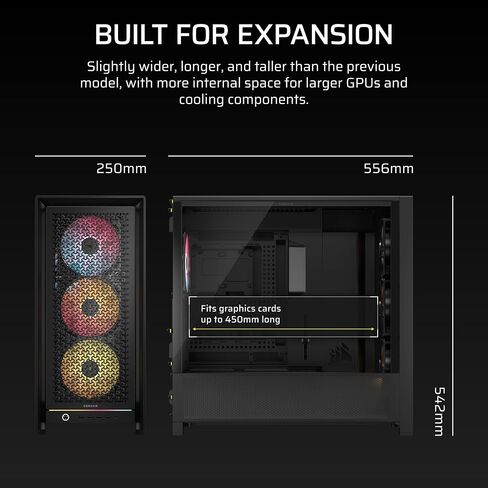 هيكل CORSAIR Frame 5000D RS ARGB Modular High Airflow Mid-Tower PC Case – 4X مراوح RS ARGB المثبتة مسبقًا، نظام تركيب المروحة InfiniRail™، ASUS BTF، MSI Project Zero، Gigabyte Project Stealth – أسود in Saudi Arabia