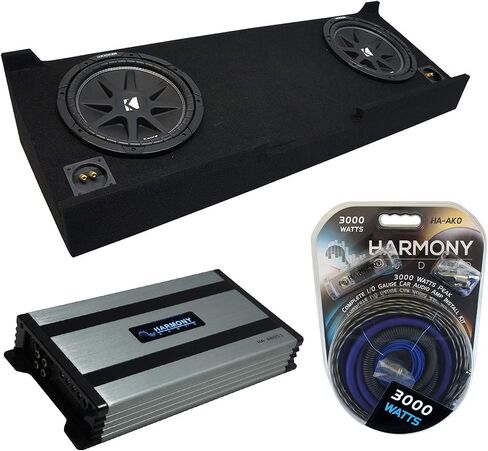 Harmony Audio Kicker Bundle Compatible with 2007-2013 Chevy Silverado Crew Cab Truck 43C124 Dual 12" Loaded Sub Box Enclosure with HA-A800.1 Amplifier in Saudi Arabia
