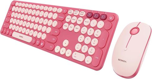 seenda Bluetooth Keyboard and Mouse Combo, COE202 2.4G USB + Dual Bluetooth, Round Cute Keycaps, Full Size Wireless Keyboard Mouse Compatible for PC/Computer/Laptop/Mac/MacBook Pro/Air/iPad, Black in Saudi Arabia