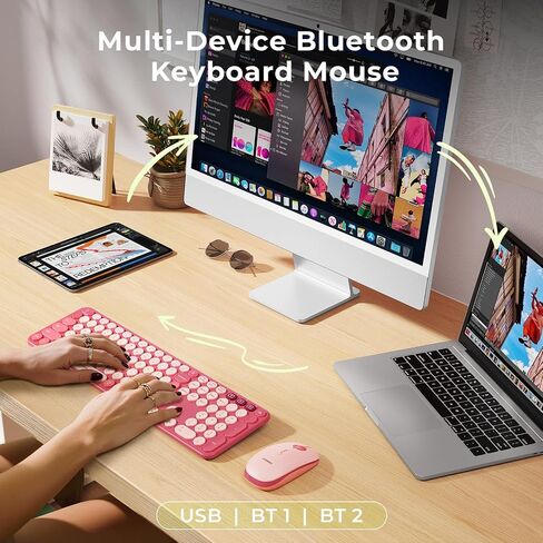 seenda Bluetooth Keyboard and Mouse Combo, COE202 2.4G USB + Dual Bluetooth, Round Cute Keycaps, Full Size Wireless Keyboard Mouse Compatible for PC/Computer/Laptop/Mac/MacBook Pro/Air/iPad, Black in Saudi Arabia