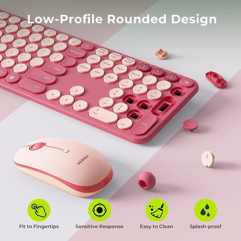 seenda Bluetooth Keyboard and Mouse Combo, COE202 2.4G USB + Dual Bluetooth, Round Cute Keycaps, Full Size Wireless Keyboard Mouse Compatible for PC/Computer/Laptop/Mac/MacBook Pro/Air/iPad, Black in Saudi Arabia
