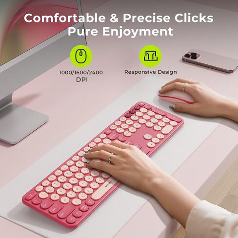 seenda Bluetooth Keyboard and Mouse Combo, COE202 2.4G USB + Dual Bluetooth, Round Cute Keycaps, Full Size Wireless Keyboard Mouse Compatible for PC/Computer/Laptop/Mac/MacBook Pro/Air/iPad, Black in Saudi Arabia
