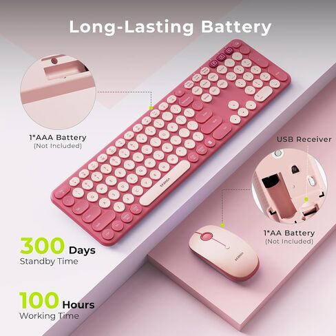 seenda Bluetooth Keyboard and Mouse Combo, COE202 2.4G USB + Dual Bluetooth, Round Cute Keycaps, Full Size Wireless Keyboard Mouse Compatible for PC/Computer/Laptop/Mac/MacBook Pro/Air/iPad, Black in Saudi Arabia