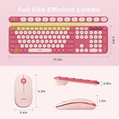 seenda Bluetooth Keyboard and Mouse Combo, COE202 2.4G USB + Dual Bluetooth, Round Cute Keycaps, Full Size Wireless Keyboard Mouse Compatible for PC/Computer/Laptop/Mac/MacBook Pro/Air/iPad, Black in Saudi Arabia