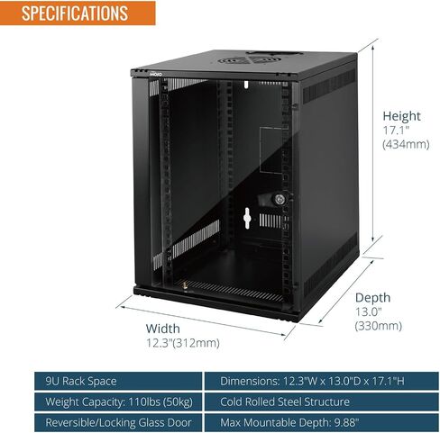 حامل Tecmojo 6U مقاس 10 بوصة، مجموعة خزانة شبكة مثبتة على الحائط، 12.3 عرض × 13 عمق × 11.8 ارتفاع - سعة تحميل 110 رطل (50 كجم)، مجموعة حامل خادم مبيت جداري أسود 10 بوصة in Saudi Arabia
