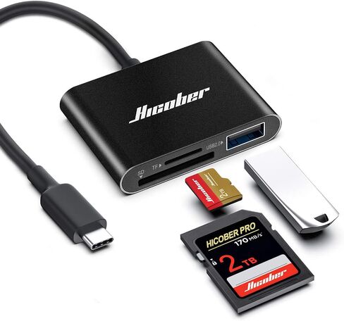 قارئ بطاقة SD USB C من HICOBER، 3 في 1 لأجهزة الكمبيوتر المحمول والهاتف والكمبيوتر اللوحي، رمادي | جسم ألومنيوم متين يساعد على تبديد الحرارة بسرعة للحصول على أداء مستقر؛ يقرأ محركات أقراص SD وTF وUSB بسعة تصل إلى 2 تيرابايت عبر USB-C in Kuwait
