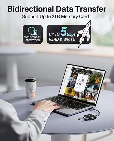 قارئ بطاقة SD USB C من HICOBER، 3 في 1 لأجهزة الكمبيوتر المحمول والهاتف والكمبيوتر اللوحي، رمادي | جسم ألومنيوم متين يساعد على تبديد الحرارة بسرعة للحصول على أداء مستقر؛ يقرأ محركات أقراص SD وTF وUSB بسعة تصل إلى 2 تيرابايت عبر USB-C in Kuwait