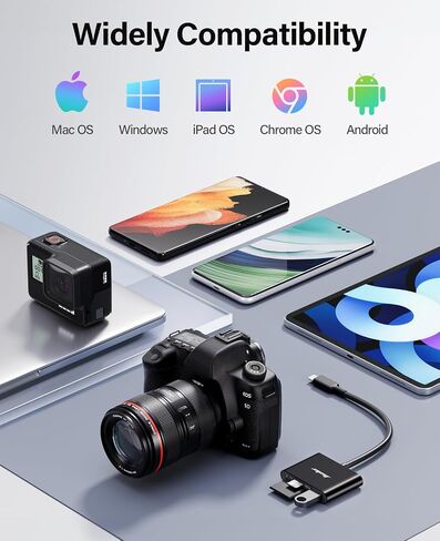قارئ بطاقة SD USB C من HICOBER، 3 في 1 لأجهزة الكمبيوتر المحمول والهاتف والكمبيوتر اللوحي، رمادي | جسم ألومنيوم متين يساعد على تبديد الحرارة بسرعة للحصول على أداء مستقر؛ يقرأ محركات أقراص SD وTF وUSB بسعة تصل إلى 2 تيرابايت عبر USB-C in Kuwait