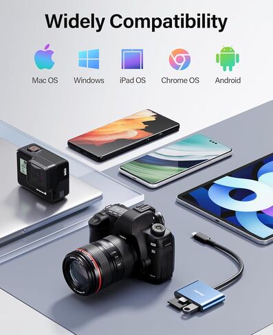 Hicober USB C إلى SD، قارئ بطاقة ذاكرة Micro SD، محول قارئ بطاقات من النوع C إلى SD سعة 2 تيرابايت لكاميرا MacBook Android Windows Linux وأجهزة أخرى من النوع C - رمادي فضائي in Kuwait