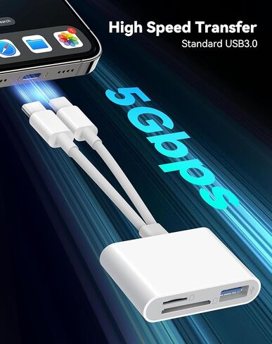 SD Card Reader for iPhone iPad, USB-C & Lightening Dual Port Memory Card Reader, USB 3.0 High-Speed Transfer, No App or Driver Required, Camera Adapter Supports SD/Micro SD/SDHC/SDXC/MMC in Saudi Arabia