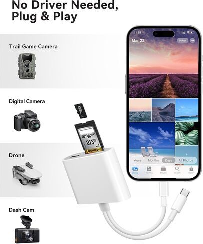 SD Card Reader for iPhone iPad, USB-C & Lightening Dual Port Memory Card Reader, USB 3.0 High-Speed Transfer, No App or Driver Required, Camera Adapter Supports SD/Micro SD/SDHC/SDXC/MMC in Saudi Arabia
