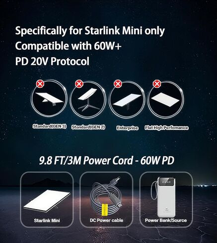 3 في 1 شاحن سيارة Starlink Mini Cable 10FT، Starlink Mini Car Charger DC كابل الطاقة + محول ولاعة السجائر 12V-48V مع شاشة رقمية، متين USB C PD 36W/USB A 18W منافذ للسيارات والشاحنات in Saudi Arabia