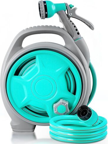 50FT Retractable Garden Hose Reel, Lightweight & Portable Hose Reel with 6 Patterns Spray Nozzle, Suitable for US Standard Hose Connection in Saudi Arabia