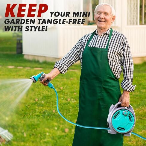 50FT Retractable Garden Hose Reel, Lightweight & Portable Hose Reel with 6 Patterns Spray Nozzle, Suitable for US Standard Hose Connection in Saudi Arabia