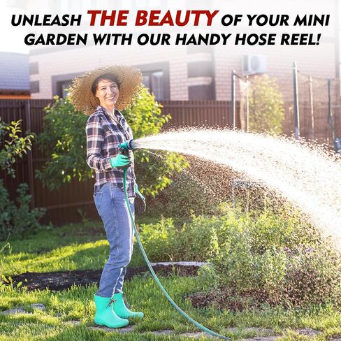 50FT Retractable Garden Hose Reel, Lightweight & Portable Hose Reel with 6 Patterns Spray Nozzle, Suitable for US Standard Hose Connection in Saudi Arabia