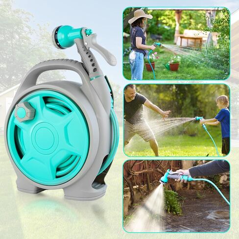 50FT Retractable Garden Hose Reel, Lightweight & Portable Hose Reel with 6 Patterns Spray Nozzle, Suitable for US Standard Hose Connection in Saudi Arabia