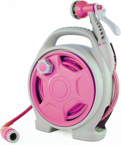 50FT Retractable Garden Hose Reel, Lightweight & Portable Hose Reel with 6 Patterns Spray Nozzle, Suitable for US Standard Hose Connection in Saudi Arabia