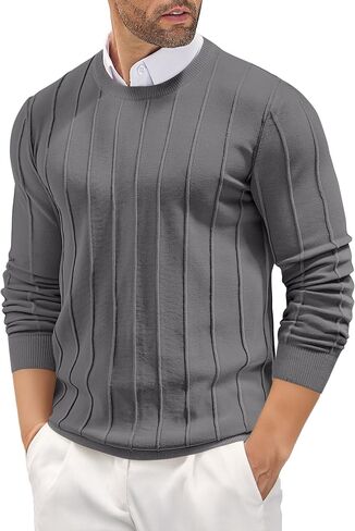 COOFANDY Men's Crew Neck Sweater Long Sleeve Casual Knit Dress Sweaters Slim Fit Ribbed Pullover in Saudi Arabia