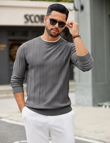 COOFANDY Men's Crew Neck Sweater Long Sleeve Casual Knit Dress Sweaters Slim Fit Ribbed Pullover in Saudi Arabia