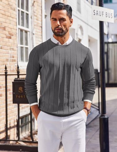 COOFANDY Men's Crew Neck Sweater Long Sleeve Casual Knit Dress Sweaters Slim Fit Ribbed Pullover in Saudi Arabia