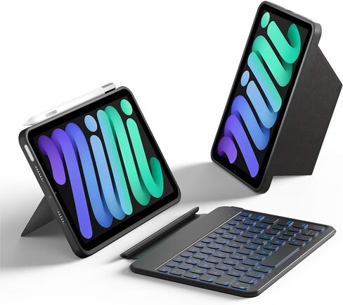 حافظة لوحة مفاتيح HOU لجهاز iPad mini 7/6، حامل قابل للتعديل بزاوية 156 درجة، حافظة حماية كاملة قابلة للفصل لجهاز iPad mini 7/6، 11 مفتاح اختصار، 7 ألوان خلفية، بولي يوريثان سيليكون، متعدد الوظائف، بلوتوث in Kuwait