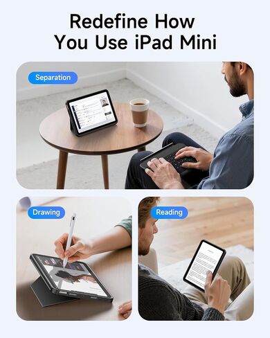 حافظة لوحة مفاتيح HOU لجهاز iPad mini 7/6، حامل قابل للتعديل بزاوية 156 درجة، حافظة حماية كاملة قابلة للفصل لجهاز iPad mini 7/6، 11 مفتاح اختصار، 7 ألوان خلفية، بولي يوريثان سيليكون، متعدد الوظائف، بلوتوث in Kuwait