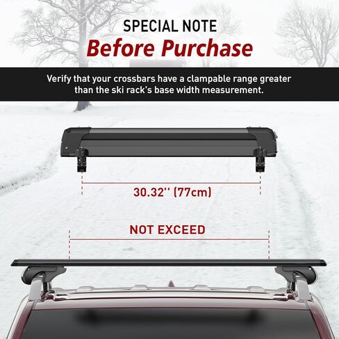 Universal Ski and Snowboard Roof Rack Carrier - Fits 6 Pairs of Skis or 4 Snowboards, Lockable for Secure Transport, Fits Most Factory and Aftermarket Roof Rack Cross Bars in Saudi Arabia