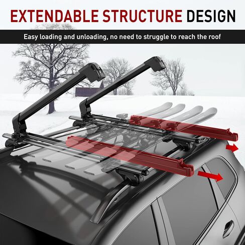 Universal Ski and Snowboard Roof Rack Carrier - Fits 6 Pairs of Skis or 4 Snowboards, Lockable for Secure Transport, Fits Most Factory and Aftermarket Roof Rack Cross Bars in Saudi Arabia