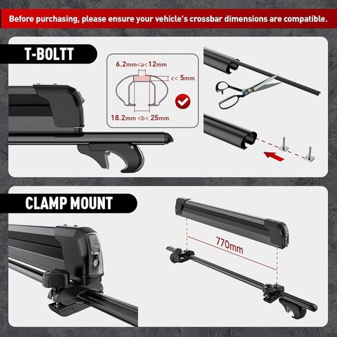 Universal Ski and Snowboard Roof Rack Carrier - Fits 6 Pairs of Skis or 4 Snowboards, Lockable for Secure Transport, Fits Most Factory and Aftermarket Roof Rack Cross Bars in Saudi Arabia