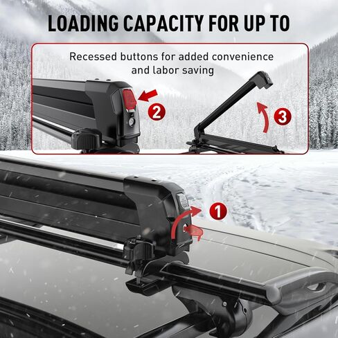 Universal Ski and Snowboard Roof Rack Carrier - Fits 6 Pairs of Skis or 4 Snowboards, Lockable for Secure Transport, Fits Most Factory and Aftermarket Roof Rack Cross Bars in Saudi Arabia