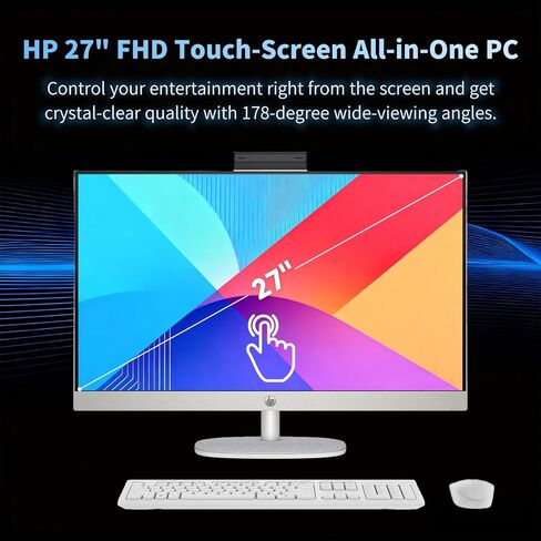 كمبيوتر مكتبي HP 27 الكل في واحد بشاشة تعمل باللمس، ذاكرة وصول عشوائي DDR5 سعة 32 جيجابايت، محرك أقراص SSD سعة 1 تيرابايت، Intel 12 Core Ultra 7 155U، شاشة لمس FHD IPS، لوحة مفاتيح وماوس لاسلكي، Win 11 Pro، كاميرا 1080 بكسل، مع ملحقات in Kuwait