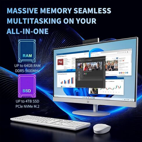 كمبيوتر مكتبي HP 27 الكل في واحد بشاشة تعمل باللمس، ذاكرة وصول عشوائي DDR5 سعة 32 جيجابايت، محرك أقراص SSD سعة 1 تيرابايت، Intel 12 Core Ultra 7 155U، شاشة لمس FHD IPS، لوحة مفاتيح وماوس لاسلكي، Win 11 Pro، كاميرا 1080 بكسل، مع ملحقات in Kuwait