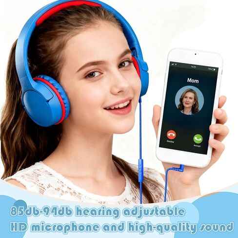 Children's Headphones with Microphone, Foldable 3.5mm Jack, USB-C Jack, Adjustable 85db/94db Volume, Suitable for Mobile Phones,Computers,Tablets,School,Airplanes,Travel (Pink) in Saudi Arabia
