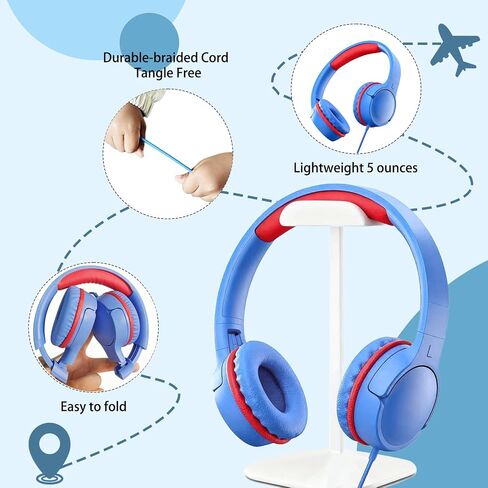 Children's Headphones with Microphone, Foldable 3.5mm Jack, USB-C Jack, Adjustable 85db/94db Volume, Suitable for Mobile Phones,Computers,Tablets,School,Airplanes,Travel (Pink) in Saudi Arabia