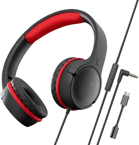 Children's Headphones with Microphone, Foldable 3.5mm Jack, USB-C Jack, Adjustable 85db/94db Volume, Suitable for Mobile Phones,Computers,Tablets,School,Airplanes,Travel (Pink) in Saudi Arabia
