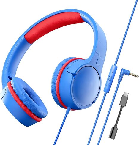 سماعات رأس للأطفال مع ميكروفون، مقبس 3.5 مم قابل للطي، مقبس USB-C، حجم قابل للتعديل 85 ديسيبل/94 ديسيبل، مناسبة للهواتف المحمولة وأجهزة الكمبيوتر والأجهزة اللوحية والمدرسة والطائرات والسفر (وردي) in Kuwait