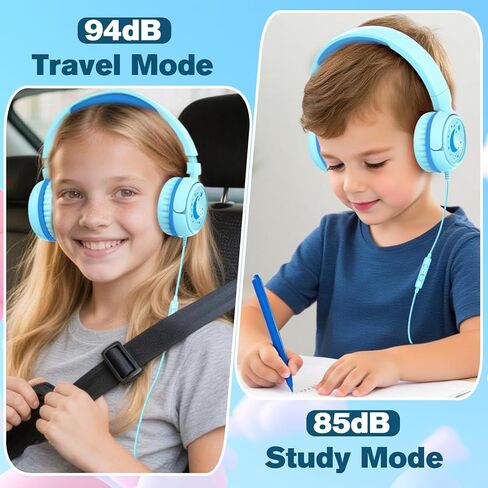 K6 Kids Headphones for School, 85/94dB Volume Limit Wired Headphones for Kids,3.5mm Jack Foldable Stereo Sound Toddler Headset with Mic, Head Phones for Smartphones/iPad/Tablet/Plane/Travel (Pink) in Saudi Arabia
