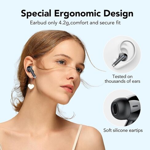 QXQ 2025 New Wireless Earbuds, Bluetooth 5.4 Headphones HiFi Stereo with 4 ENC Mic, 40H Mini Ear Buds in-Ear Noise Cancelling Earbuds, Ultra Light Sport Earphones for TV Smart Phone Laptop Computer in Saudi Arabia