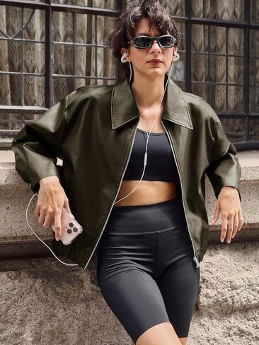 Cicy Bell Womens Faux Leather Bomber Jackets Cropped Motorcycle Casual Coats Fall Trendy Zip Up Outerwear in Saudi Arabia