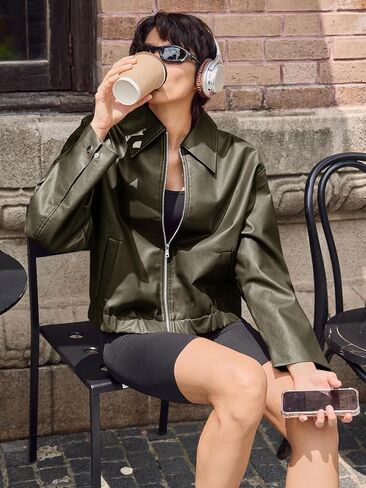 Cicy Bell Womens Faux Leather Bomber Jackets Cropped Motorcycle Casual Coats Fall Trendy Zip Up Outerwear in Saudi Arabia