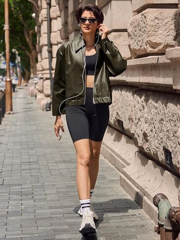 Cicy Bell Womens Faux Leather Bomber Jackets Cropped Motorcycle Casual Coats Fall Trendy Zip Up Outerwear in Saudi Arabia