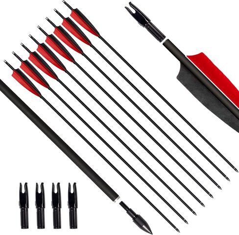 31Inch Carbon Arrows, Targeting Practice Hunting Arrow, Turkey Feather Fletching Arrow, with Removable Tips and nocks for Recurve & Compound Bow in Saudi Arabia